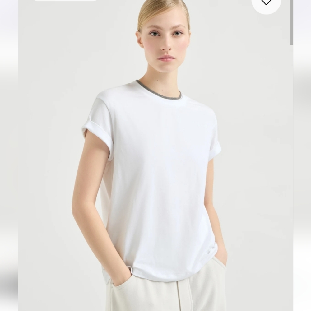 Brunello Cucinellicontrast-trim T-shirt TAN